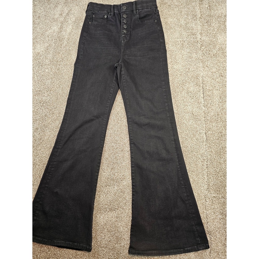 American Eagle Next Level Stretch High Waisted Flare Jeans Black Button Fly 4R - Picture 2 of 16